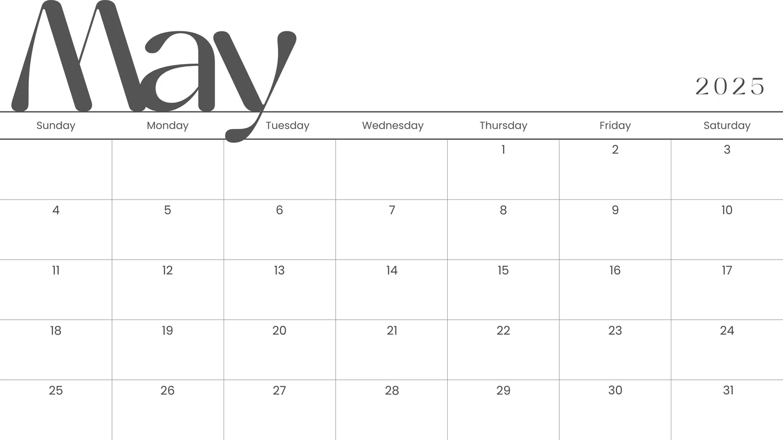 Blank Printable 2025 Calendar