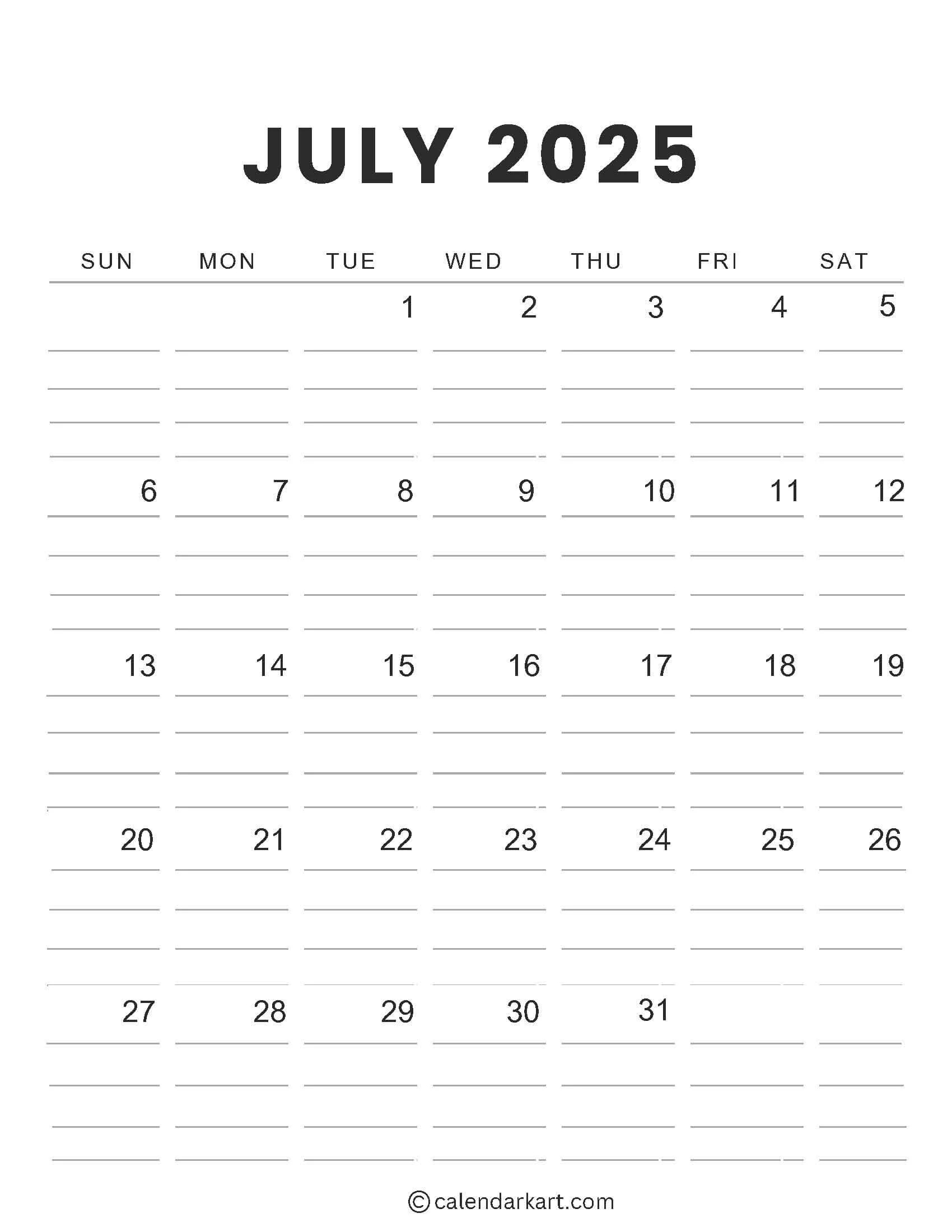 Free 2025 Printable Calendar With Lines