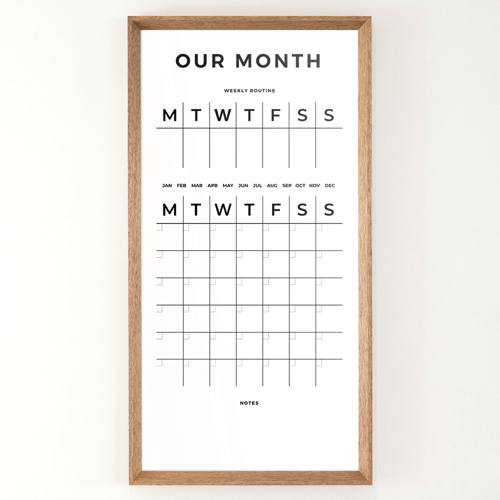 guru 02 dry erase wall planner weekly overview monthly calendar notes mint art co