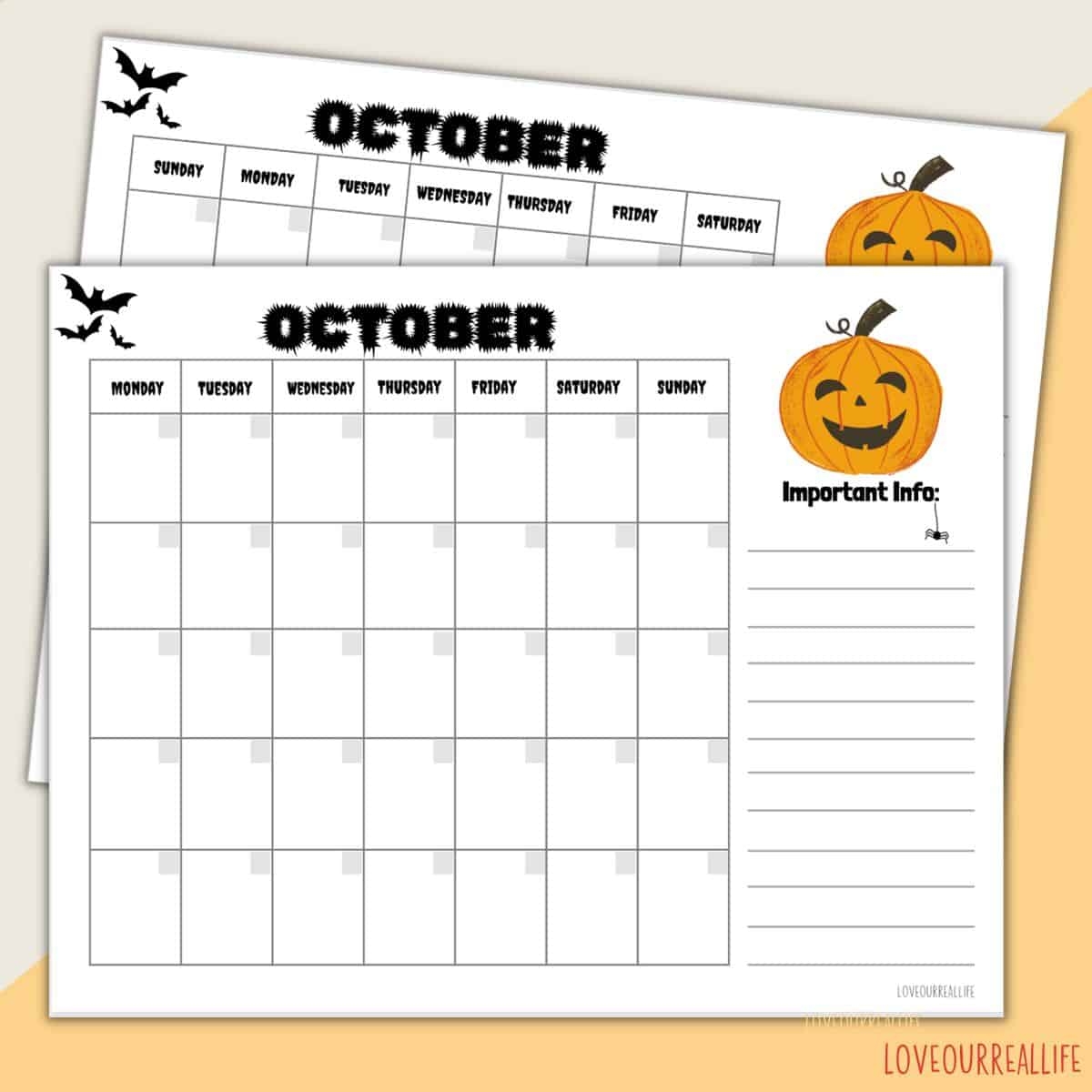 Halloween Calendar Template FREE Month Of October Printable Love Our Real Life