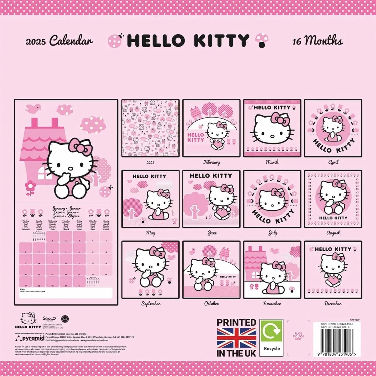 12 Month Free Printable Hello Kitty Calendar 2025