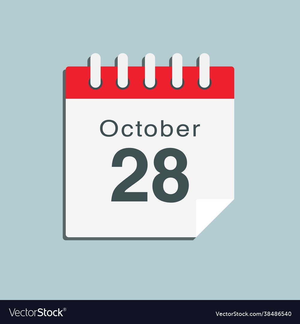 Icon Day Date 28 October Template Calendar Page Vector Image