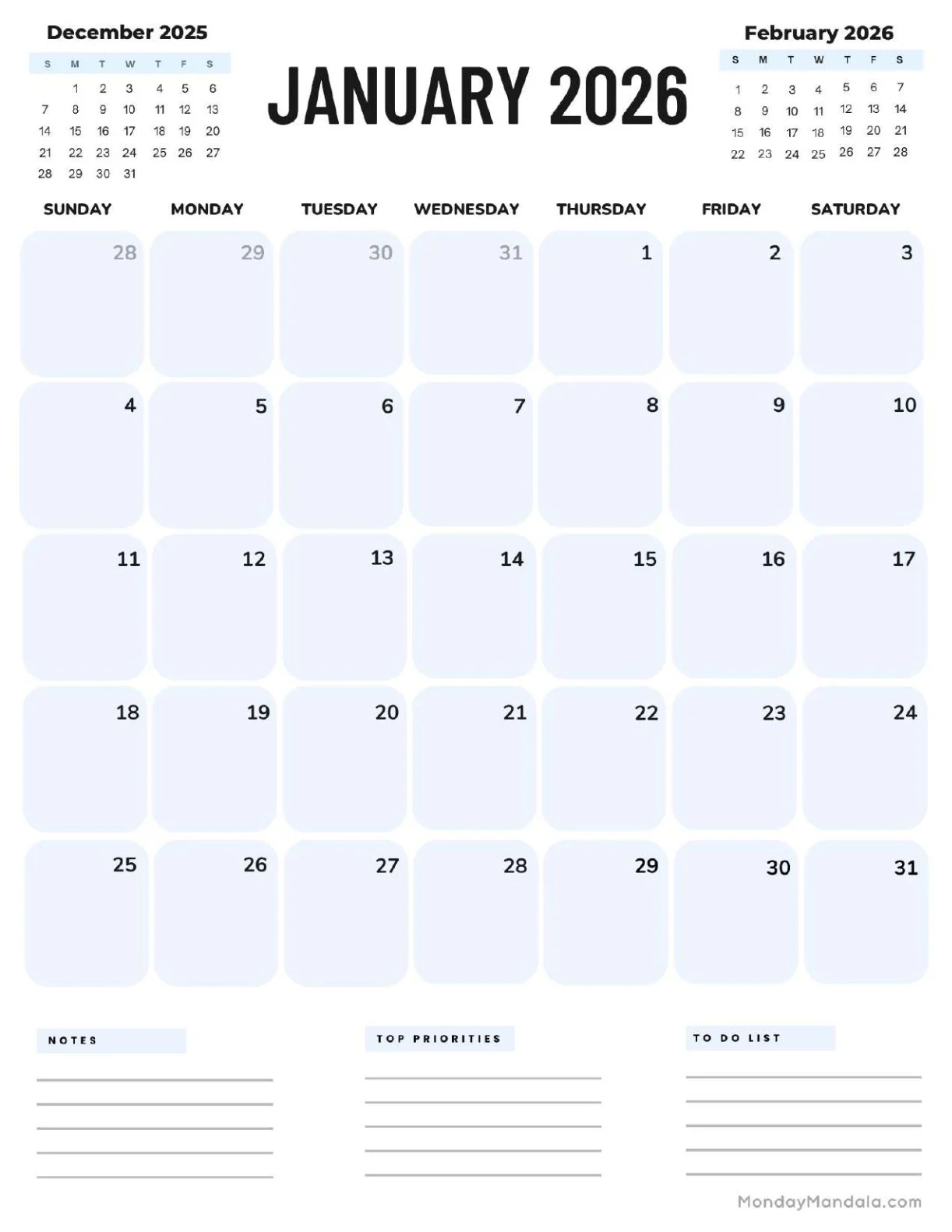January 2026 Calendars Free PDF Printables January 2026 Calendars Free PDF Printables