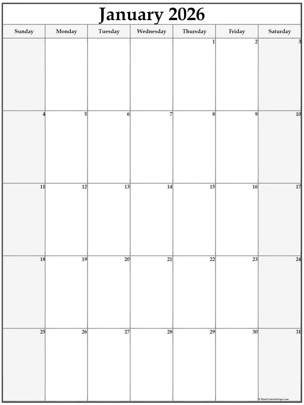 Blank 2026 Calendar Printable