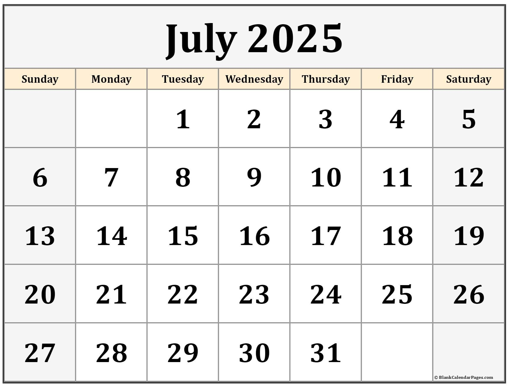 Printable Lined Calendar July 2025