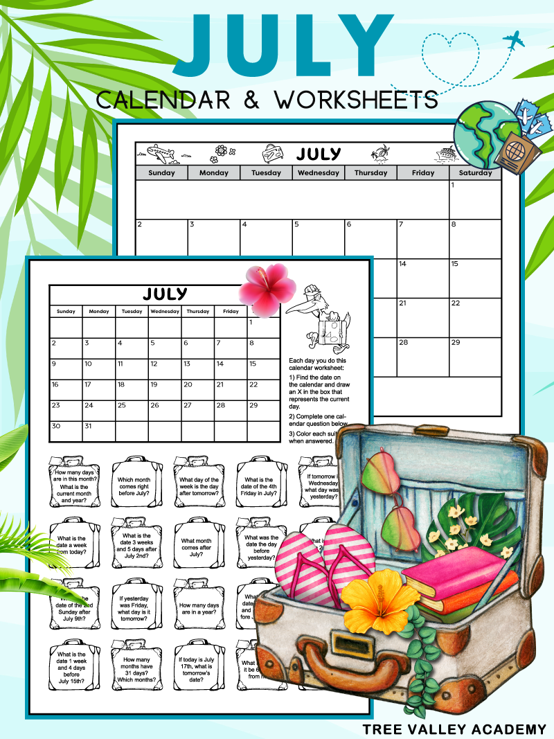 July 2025 Calendar Worksheets Tree Valley Academy July 2025 Calendar Worksheets Tree Valley Academy