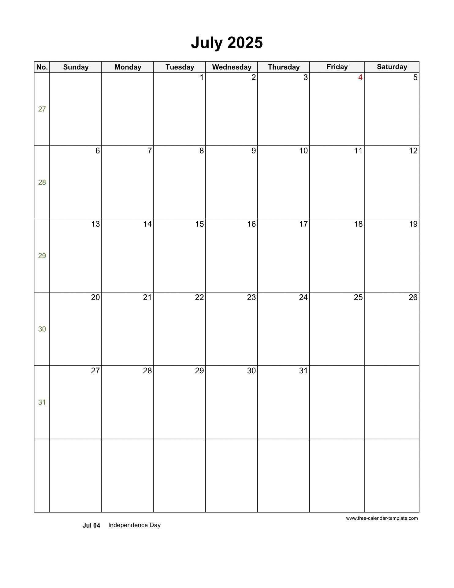 July 2025 Free Calendar Tempplate Free calendar template