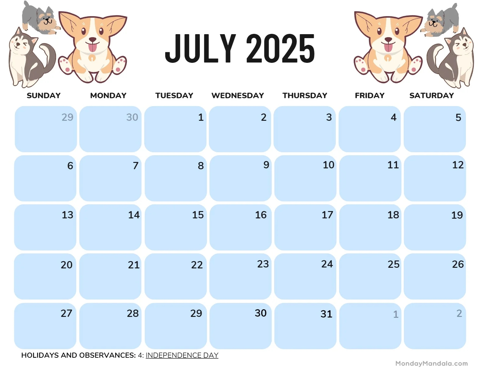 July 2025 Calendar Printable Worksheet July 2025 Calendar Printable Worksheet