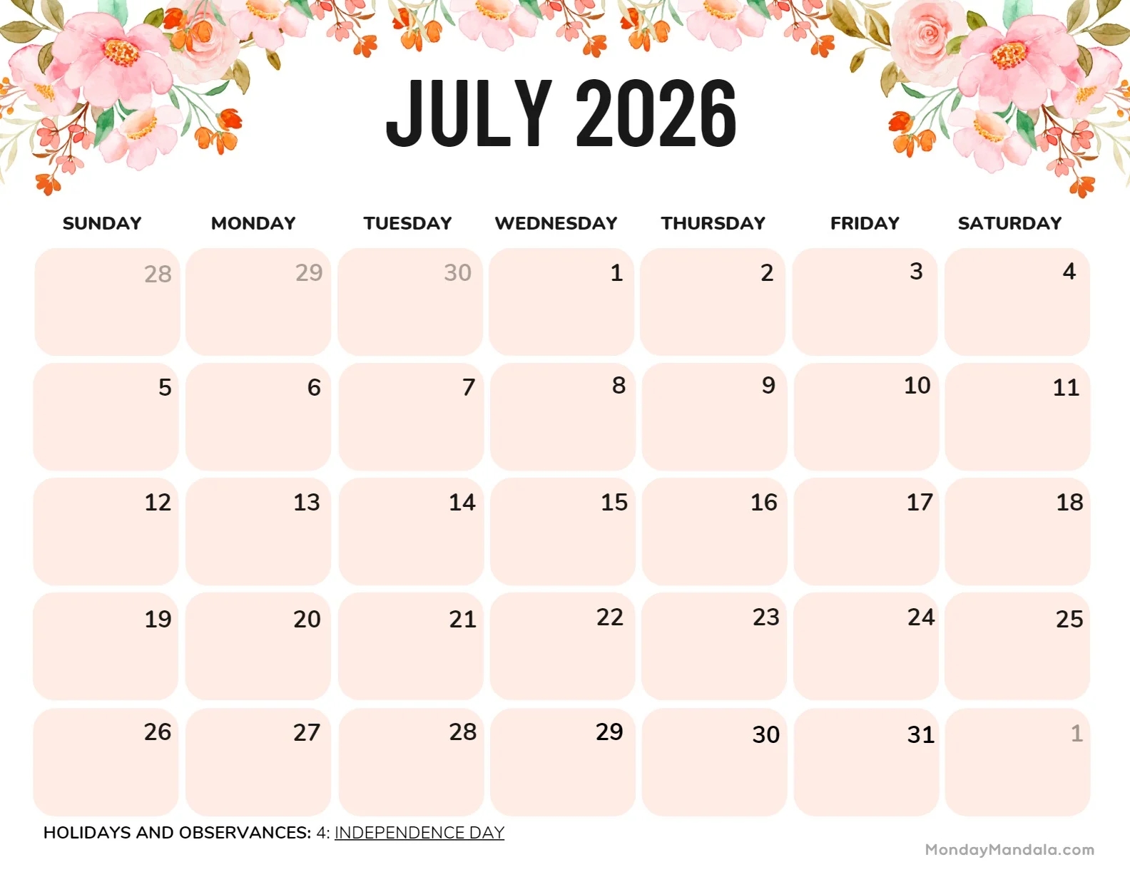 July 2026 Calendars 52 Free PDF Printables July 2026 Calendars 52 Free PDF Printables