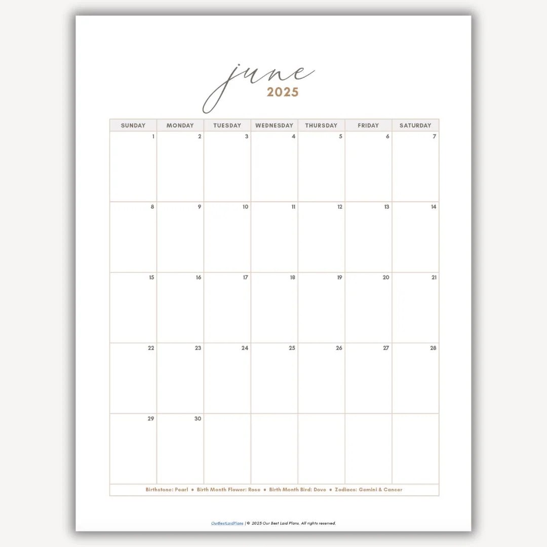 Blank Free Printable Calendar 2025