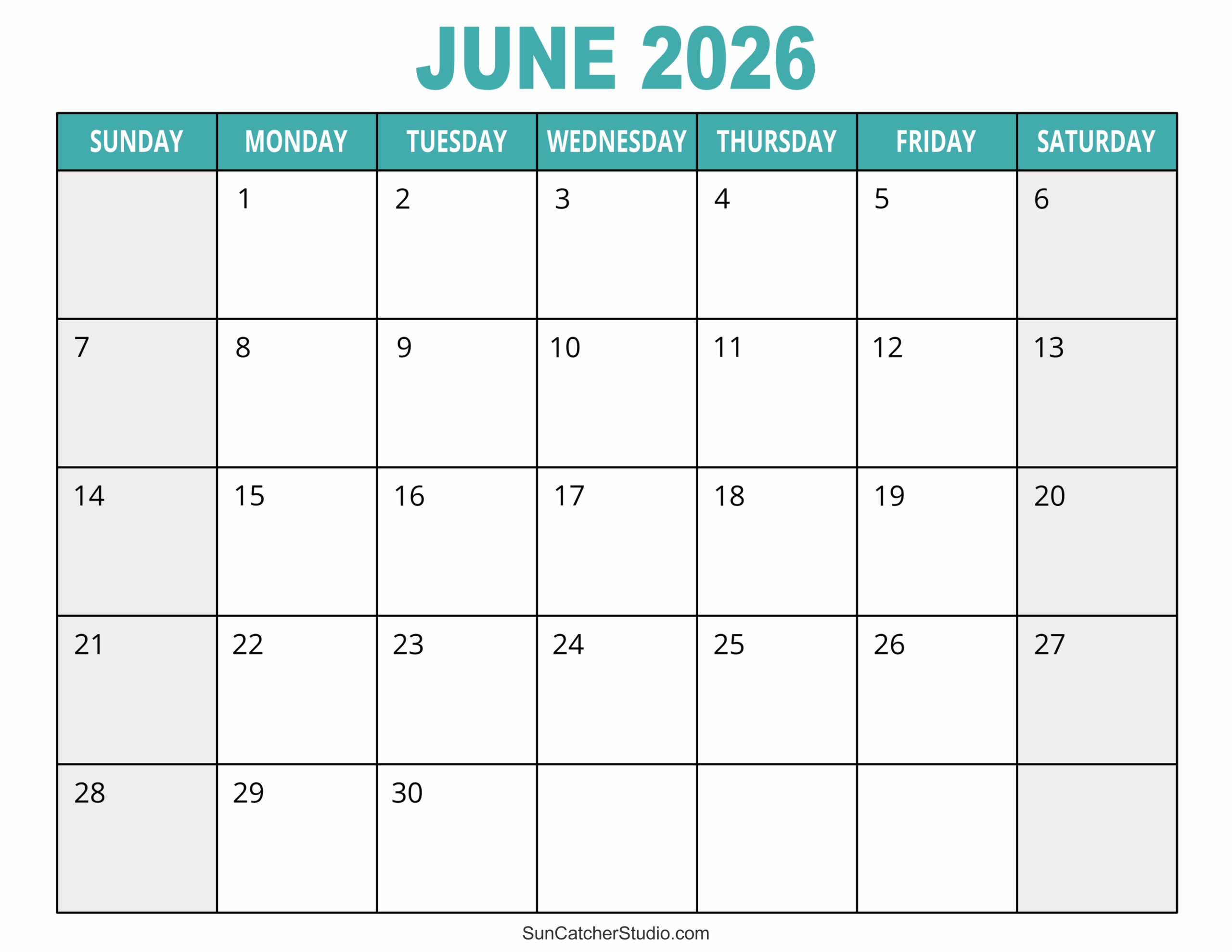 June 2026 Printable Calendar Cute