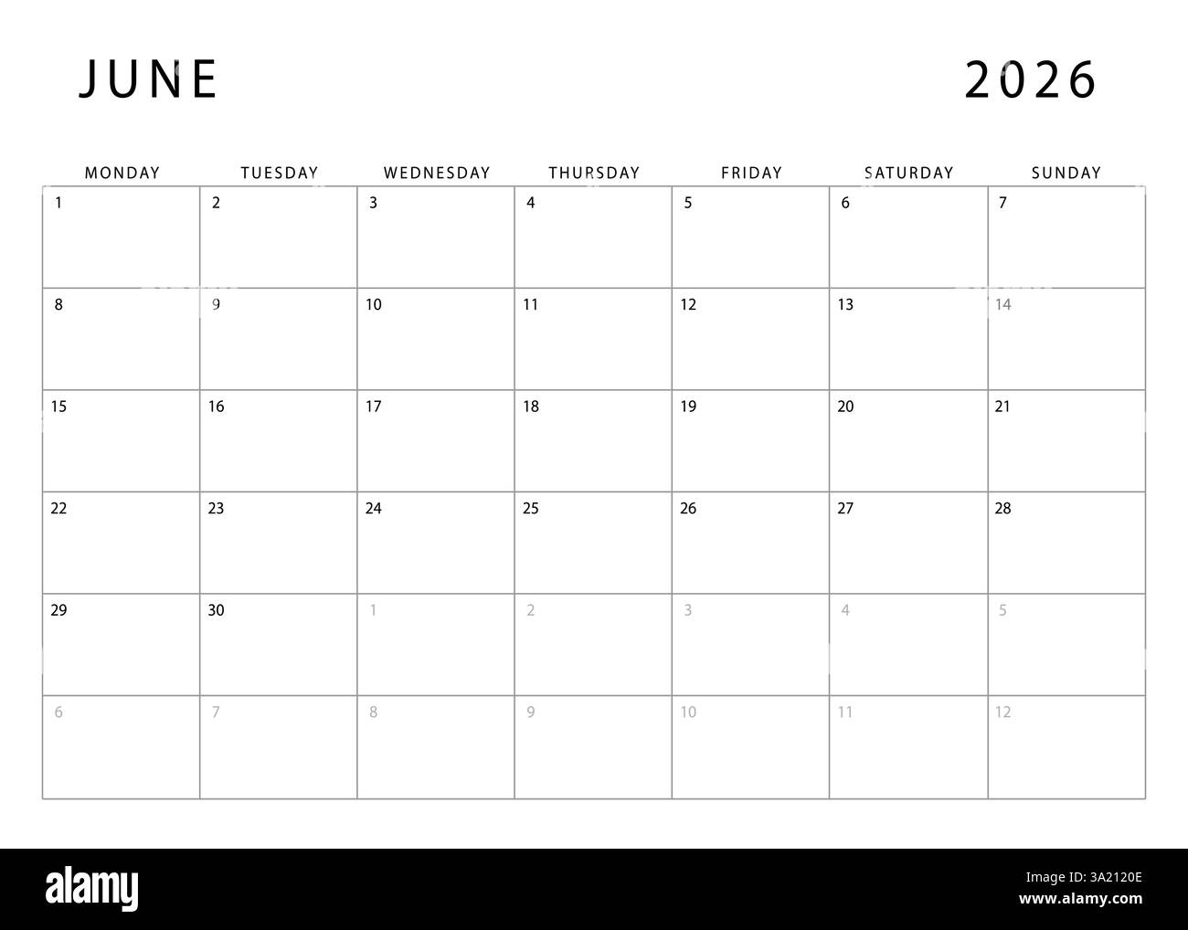 June 2026 Calendar Monthly Planner Template Monday Start Vector Design Stock Vector Image Art Alamy June 2026 Calendar Monthly Planner Template Monday Start Vector Design Stock Vector Image Art Alamy