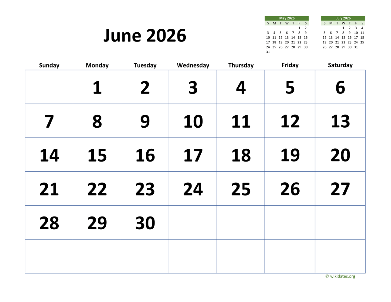 June 2026 Printable Calendar