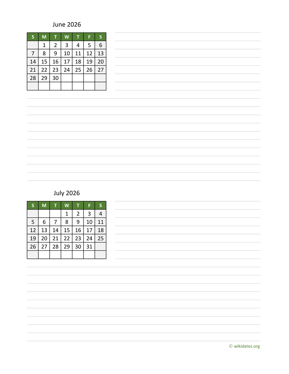 June And July 2026 Calendar WikiDates June And July 2026 Calendar WikiDates