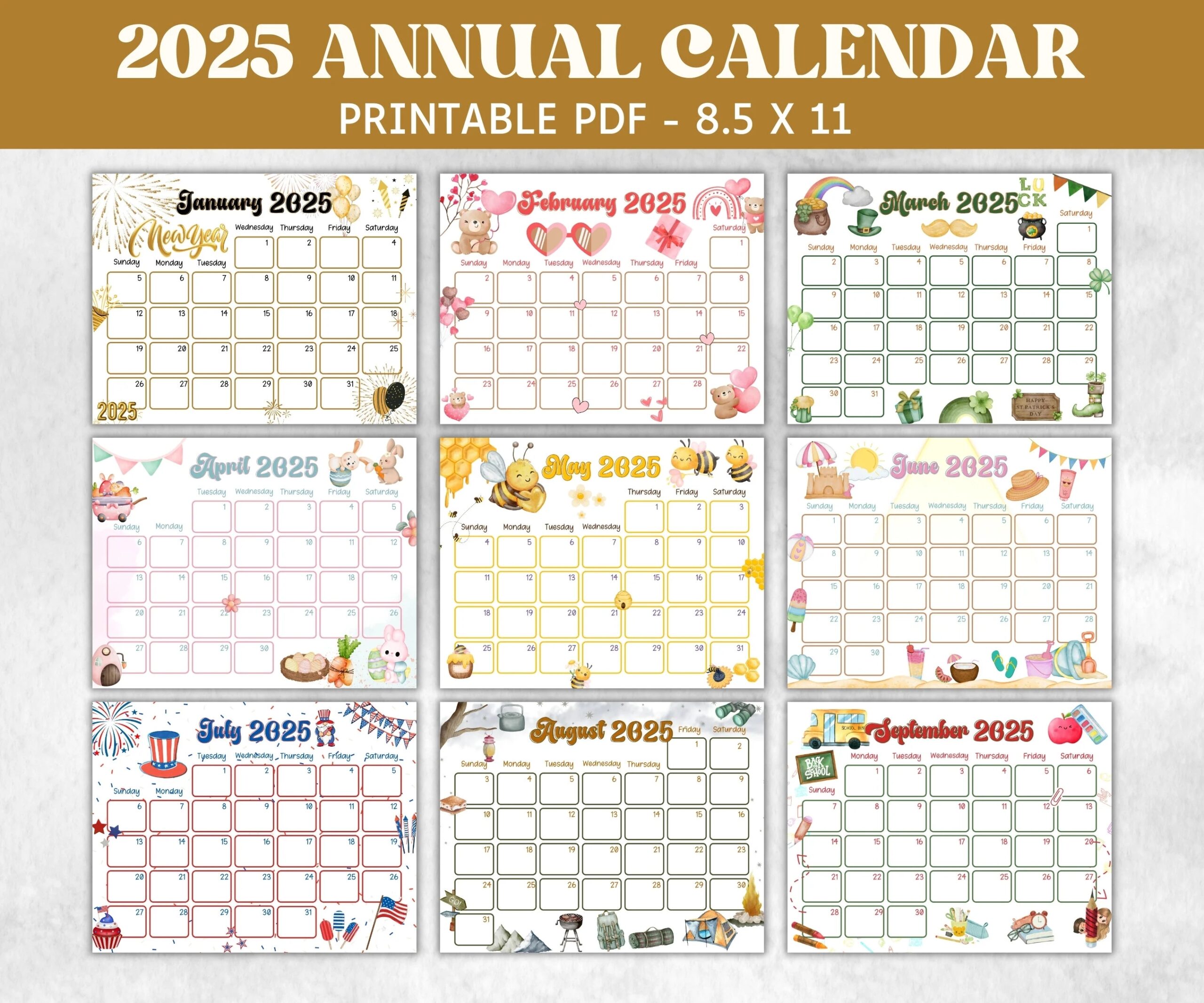 Kids Annual Monthly 2025 Calendar Printable 2025 Calendar Homeschool Preschool Calendar Board Children Monthly Planner Seasonal Calendar Etsy