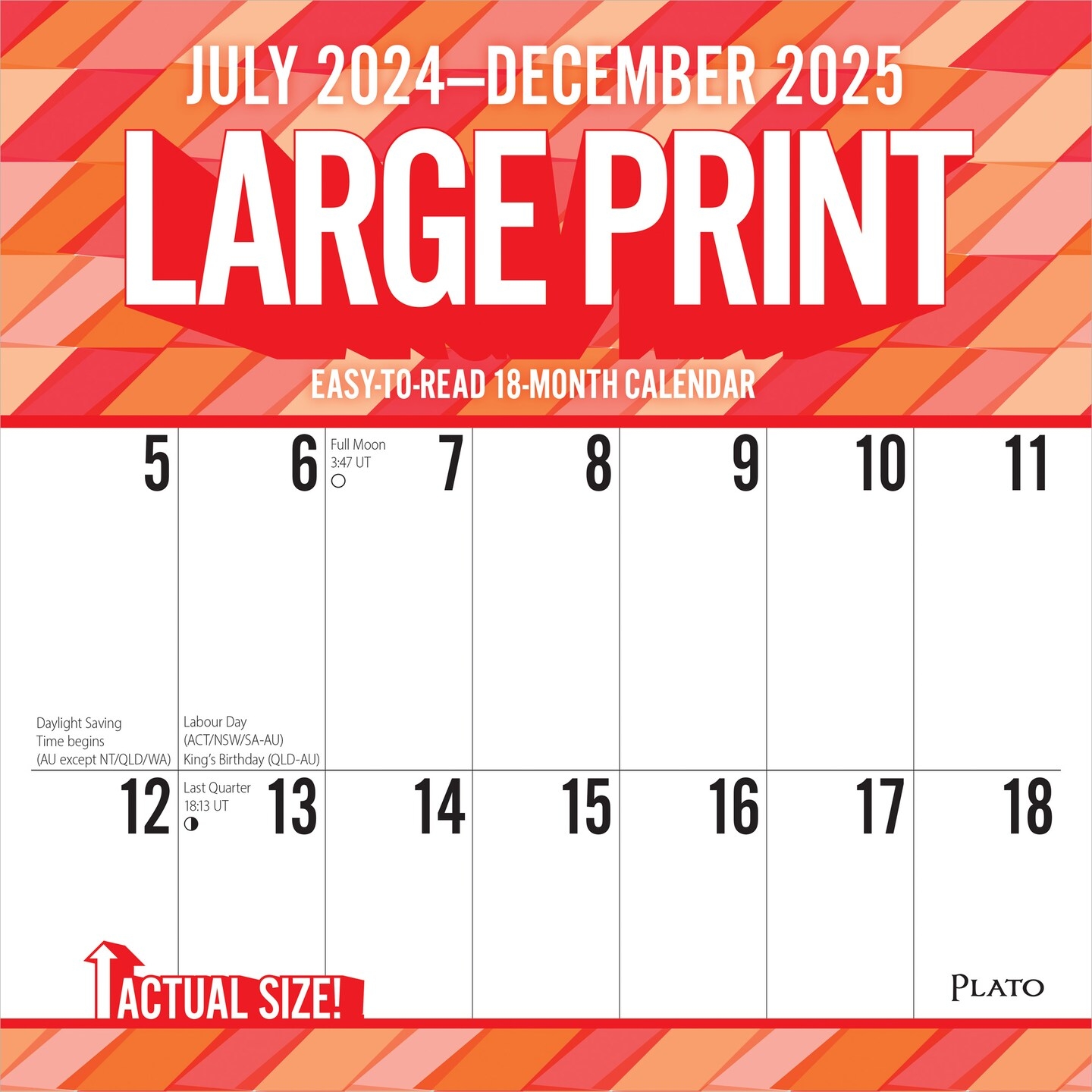 Large Print 2025 12 X 24 Inch 18 Months Monthly Square Wall Calendar July 2024 December 2025 Matte Paper Plastic Free Plato Easy To See Large Font Michaels
