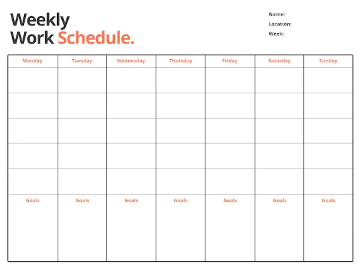 Work Week Printable Calendar