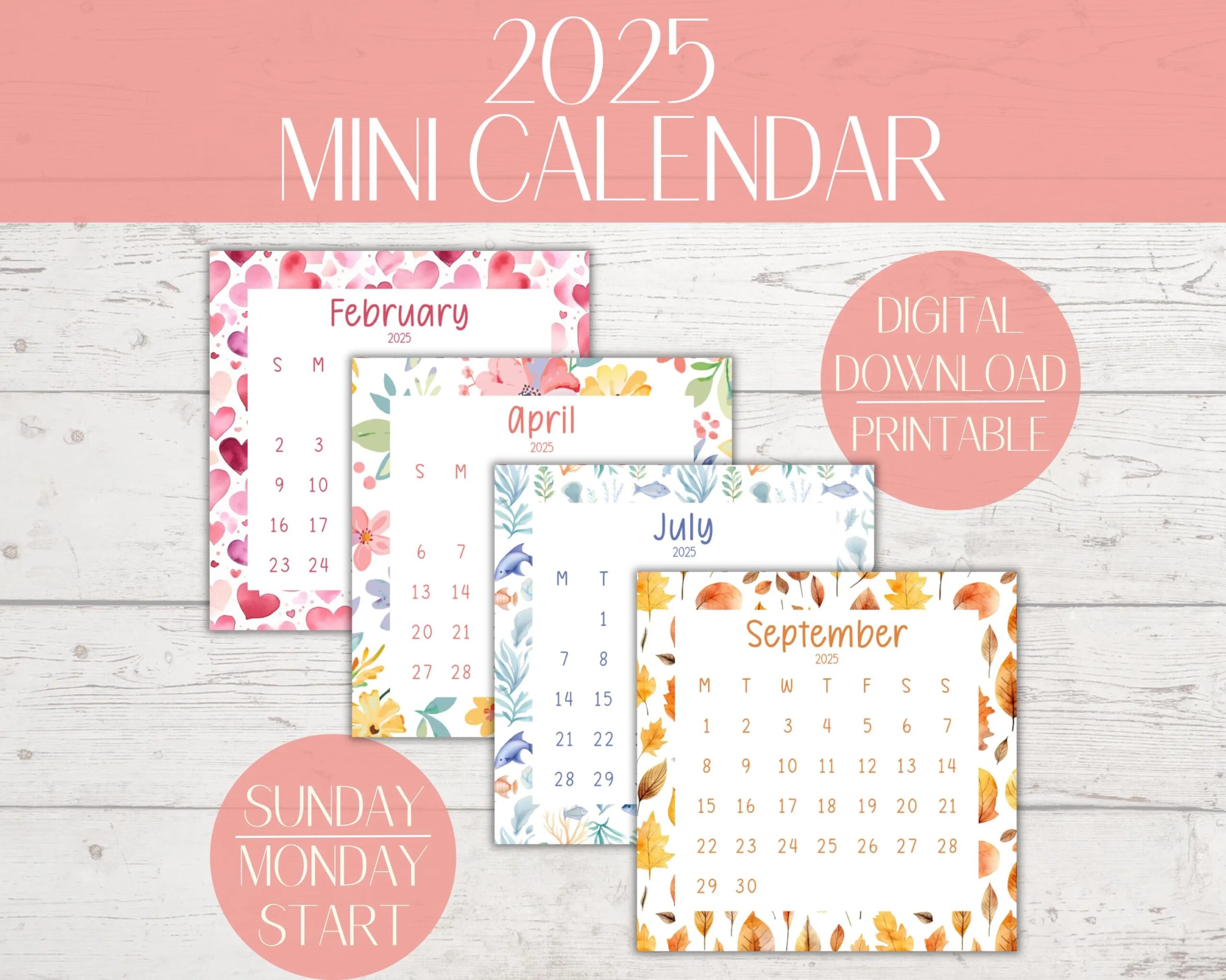Mini Calendar 2025 Printable Mini Calendar 2025 Printable Desk Calendar 2025 Printable Mini Wall Calendar 2025 Watercolor Calendar 2025 Etsy