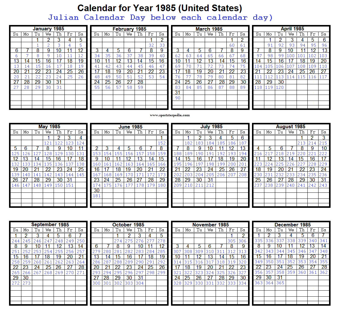 MiscRes US Julian Day Calendars 1951 1990 Sportsterpedia