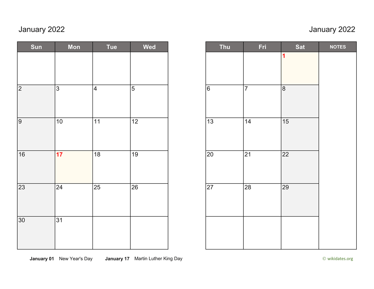 Monthly 2022 Calendar On Two Pages WikiDates Monthly 2022 Calendar On Two Pages WikiDates
