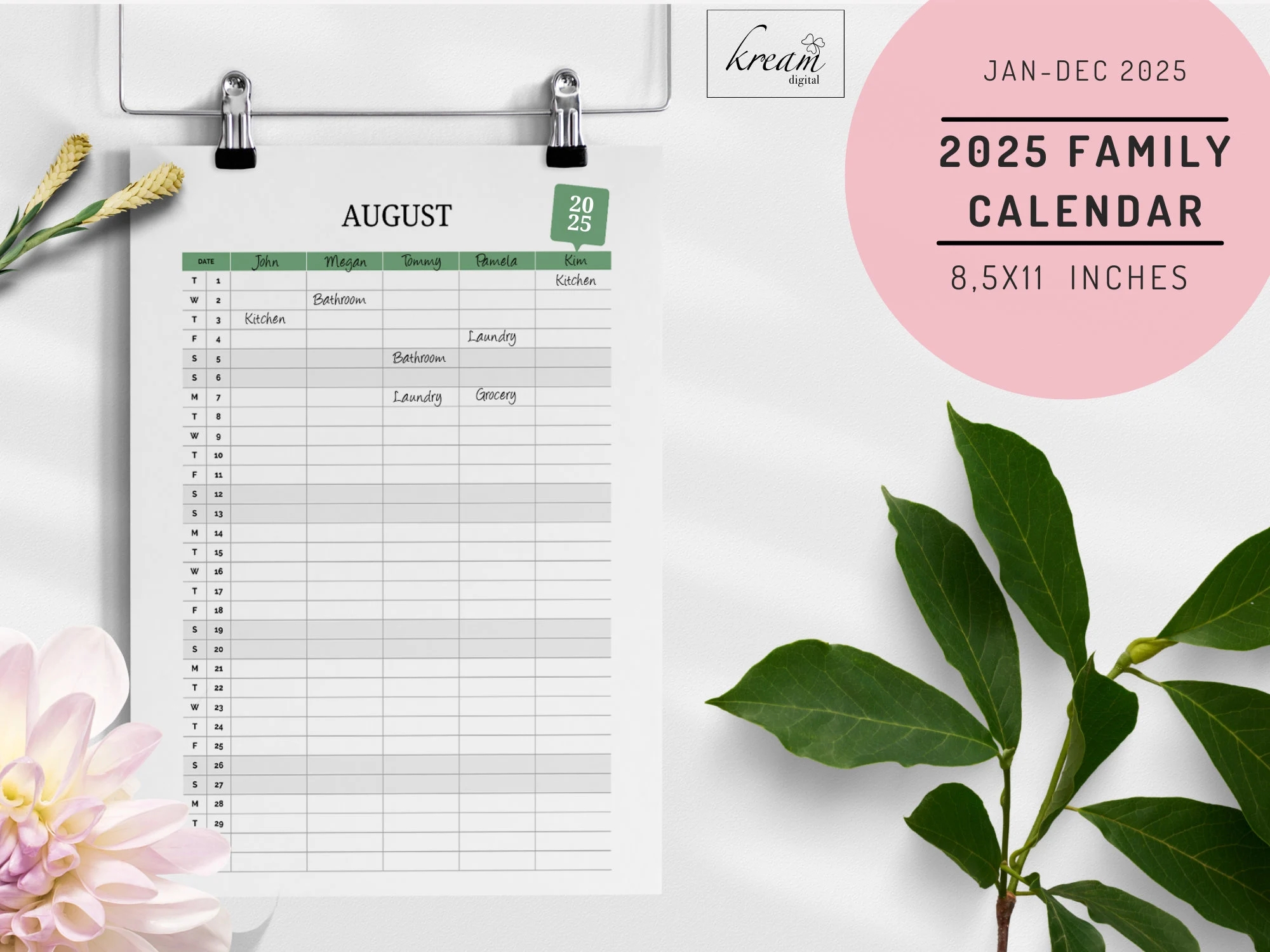 Monthly Family Calendar 2025 Canva Editable Printable Letter Size 4 5 And 6 Family Members Versions Etsy
