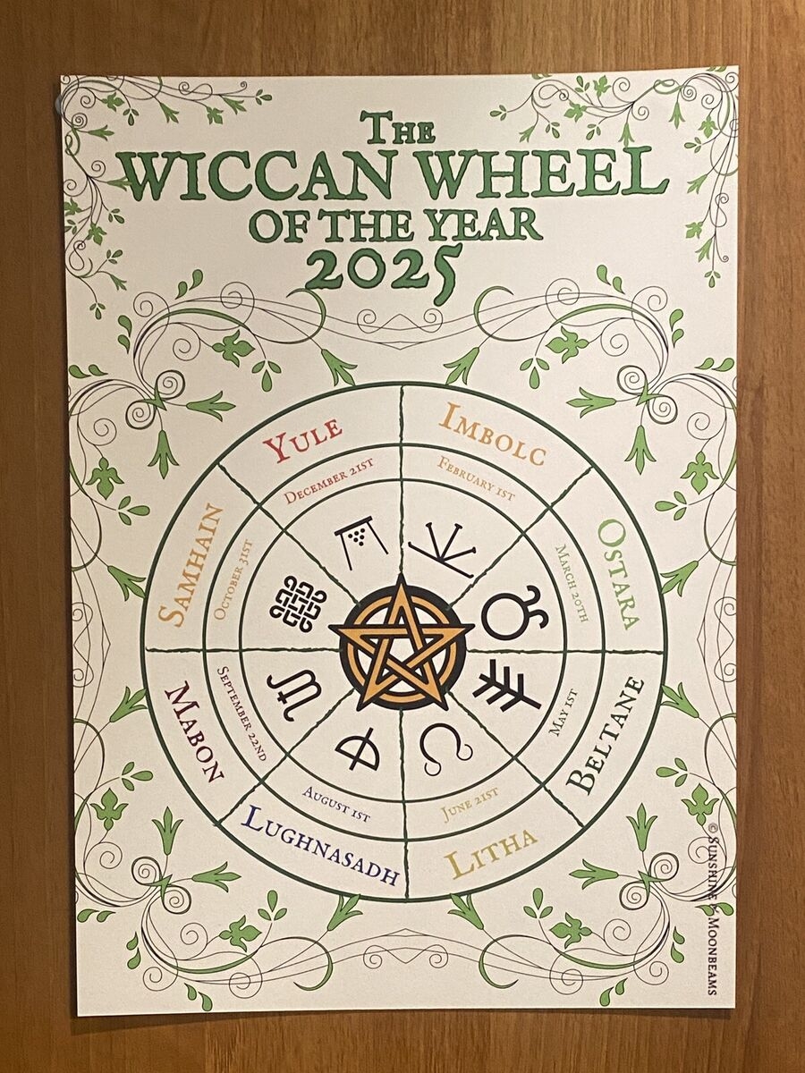 new wiccan wheel of the year 2025 small poster a4 laminated witchcraft calendar ebay