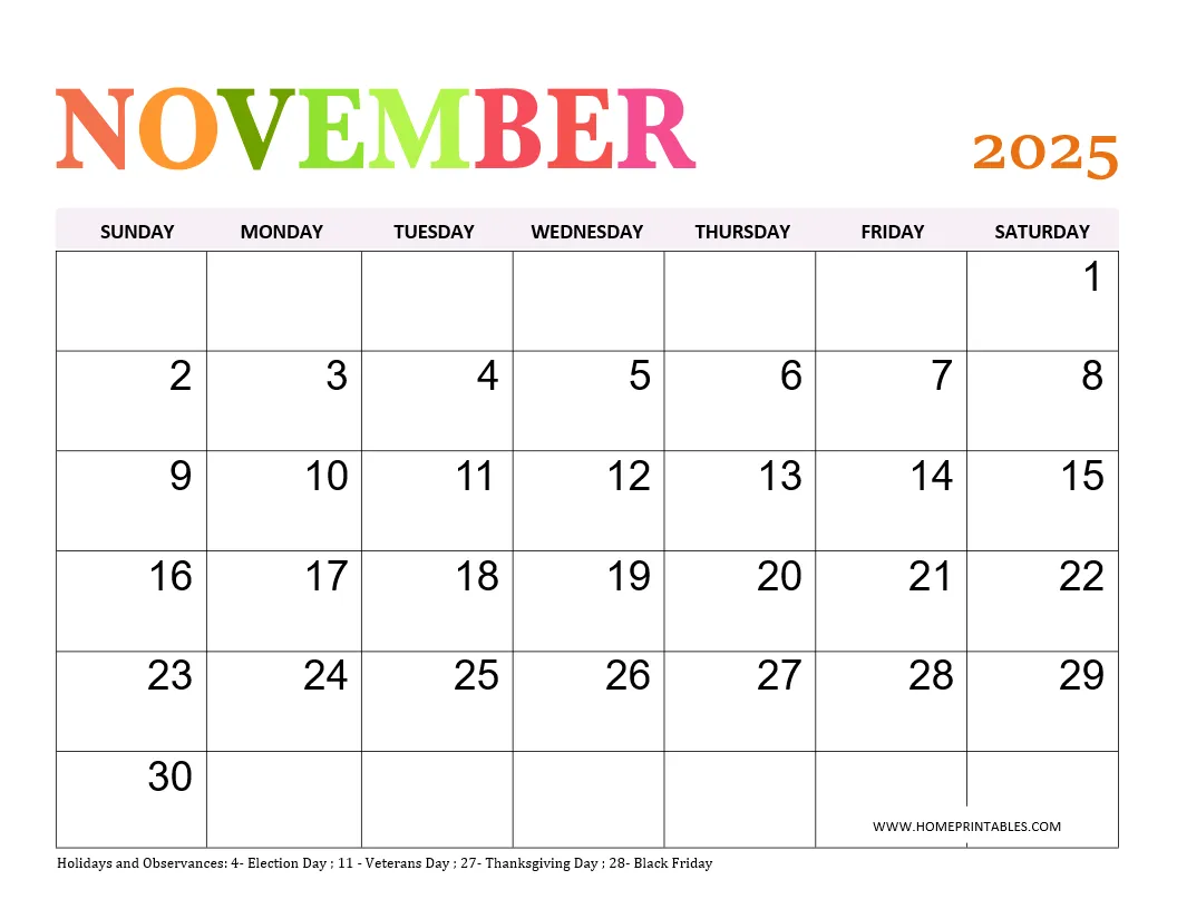 November 2025 Printable Calendar For A Boy November 2025 Printable Calendar For A Boy