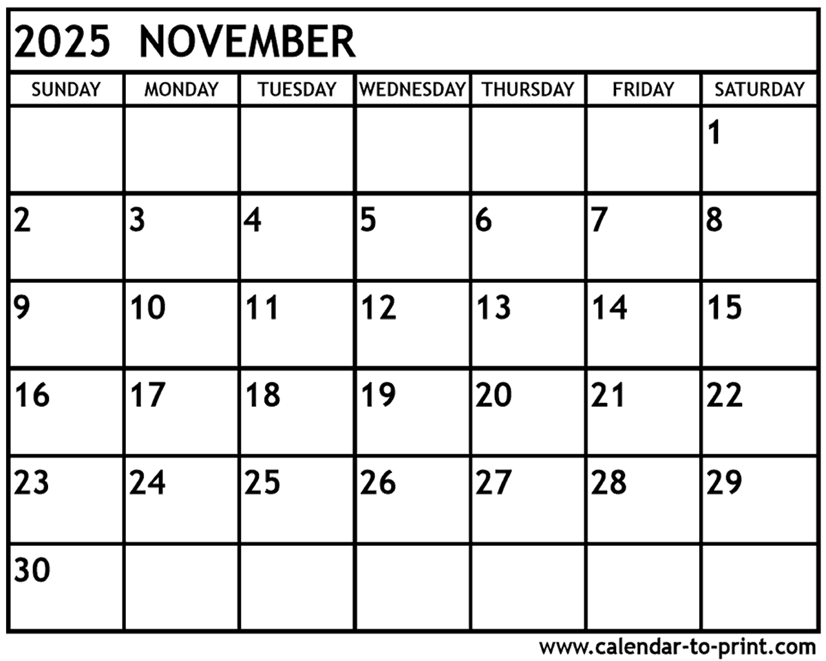 November 2025 Calendar With Holidays Printable Free