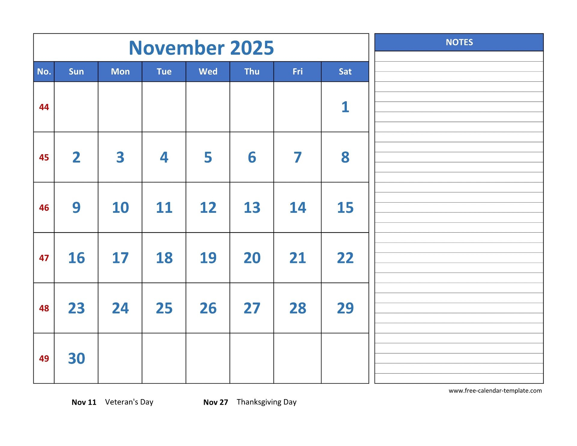 November 2025 Free Calendar Tempplate Free calendar template