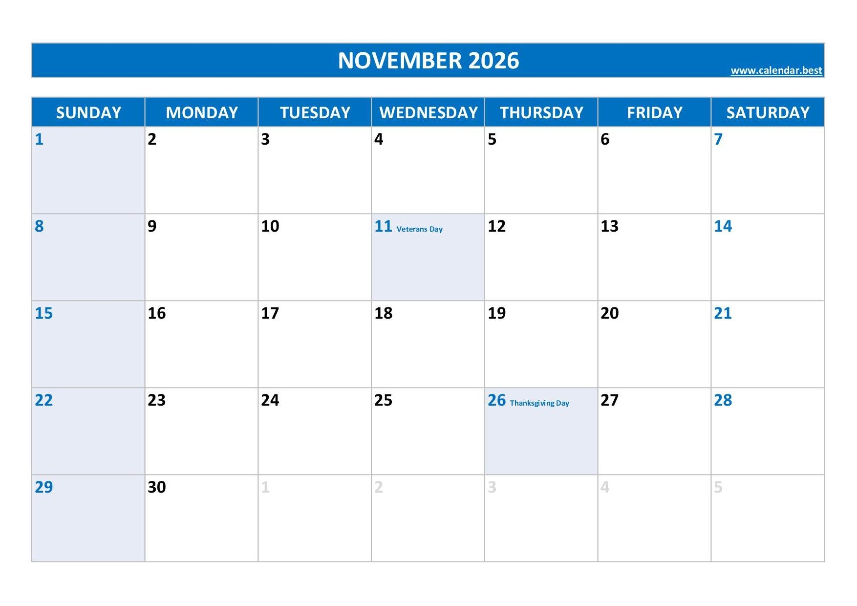 2026 Printable Calendar With Holidays
