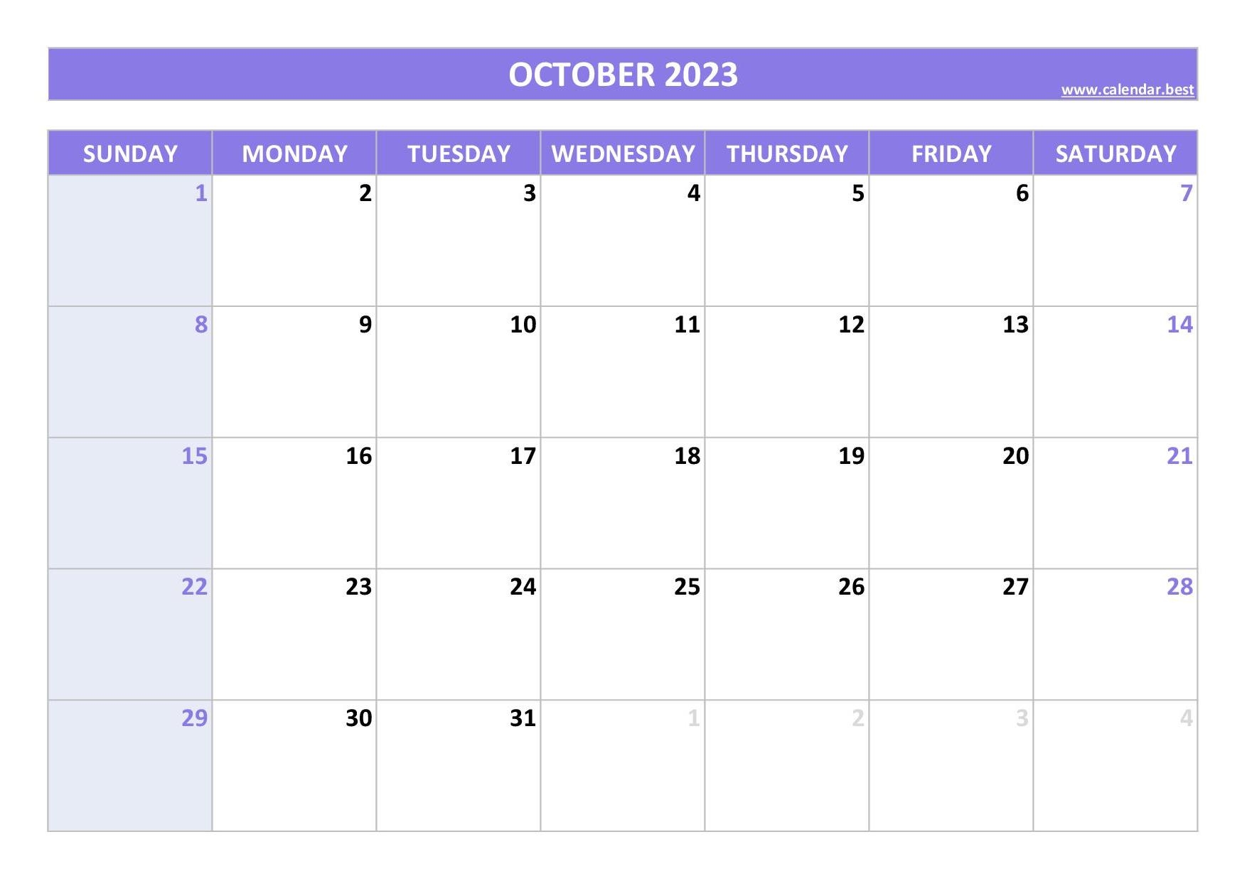 October 2023 Calendar Calendar best
