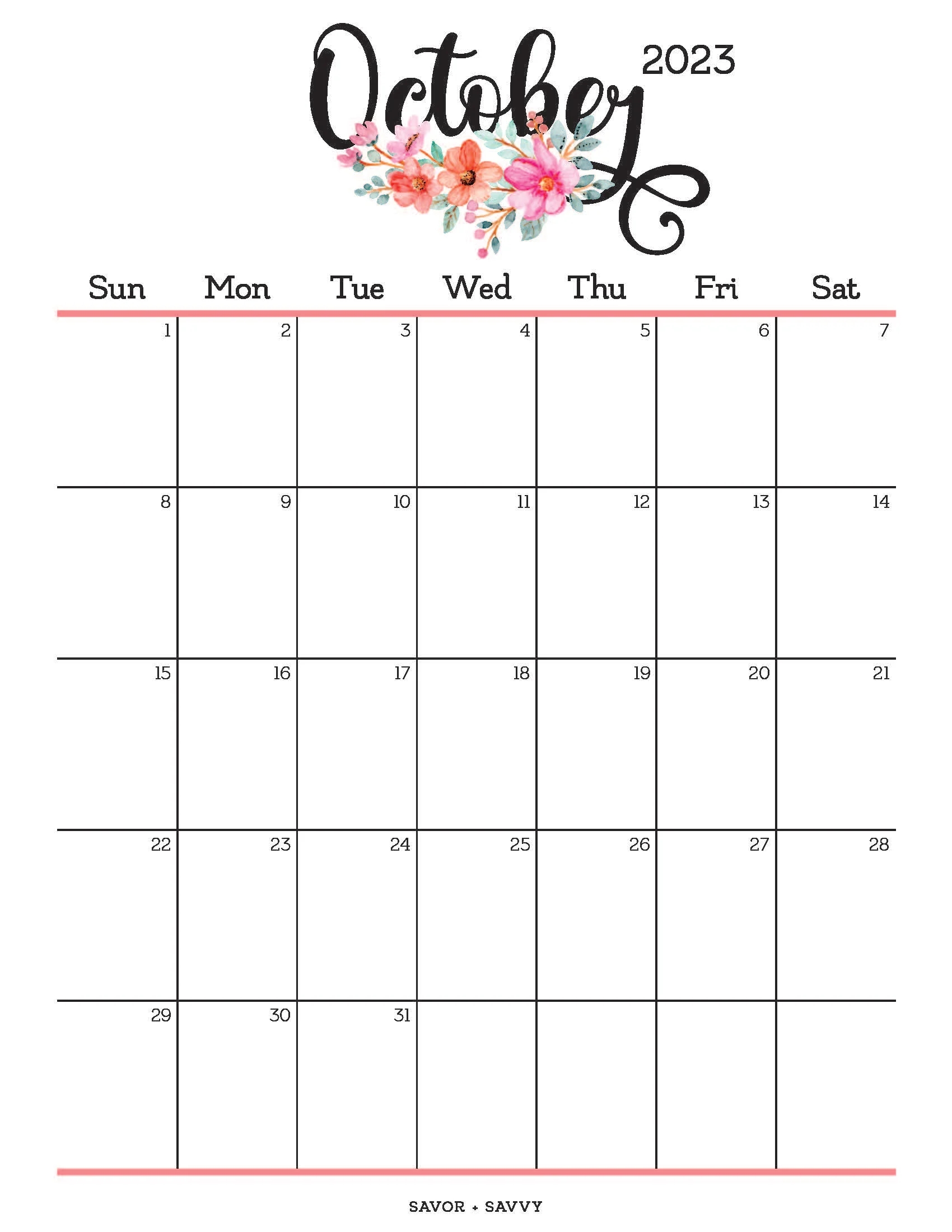 October 2023 Calendar Templates 12 Free Printables Savor Savvy