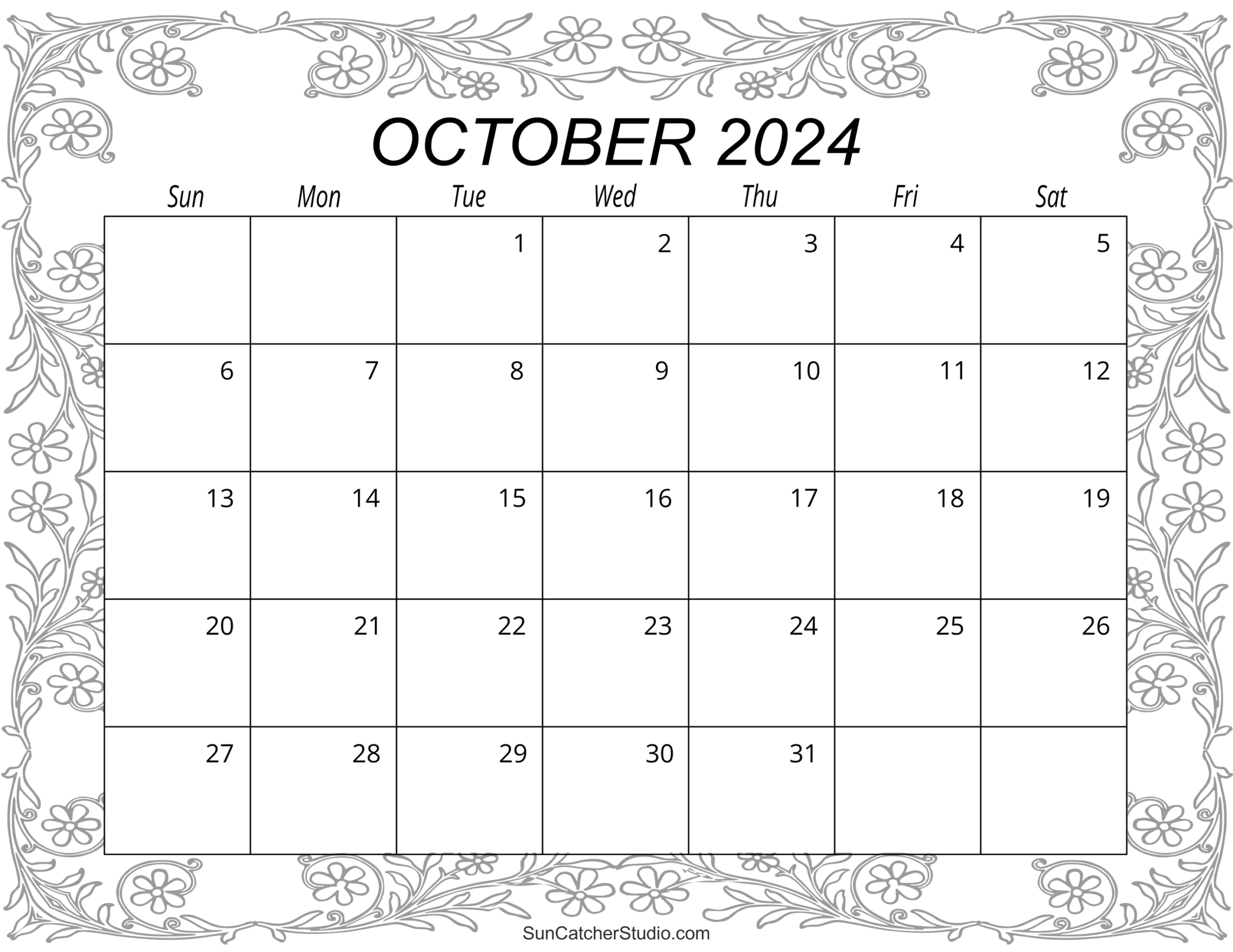 October Month Calendar Printable