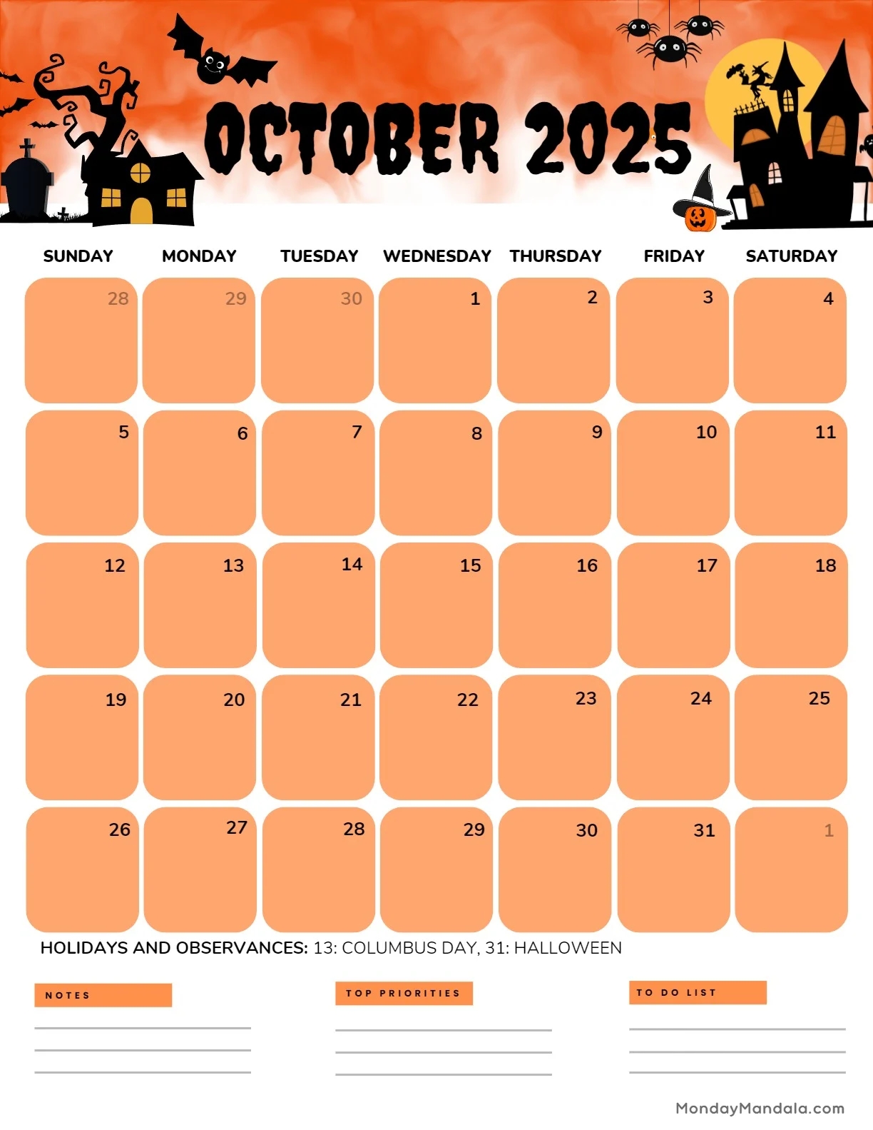 Blank Calendar Printable October 2025