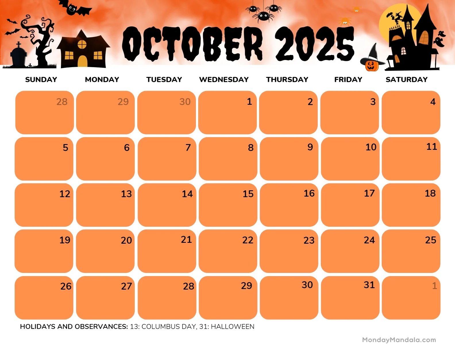 October 2025 Calendar Printable With Year October 2025 Calendar Printable With Year