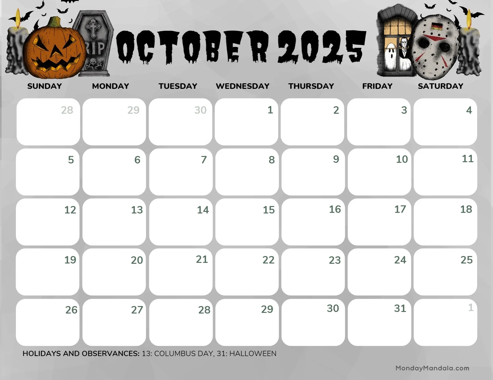 October 2025 Calendar 52 Free PDF Printables October 2025 Calendar 52 Free PDF Printables