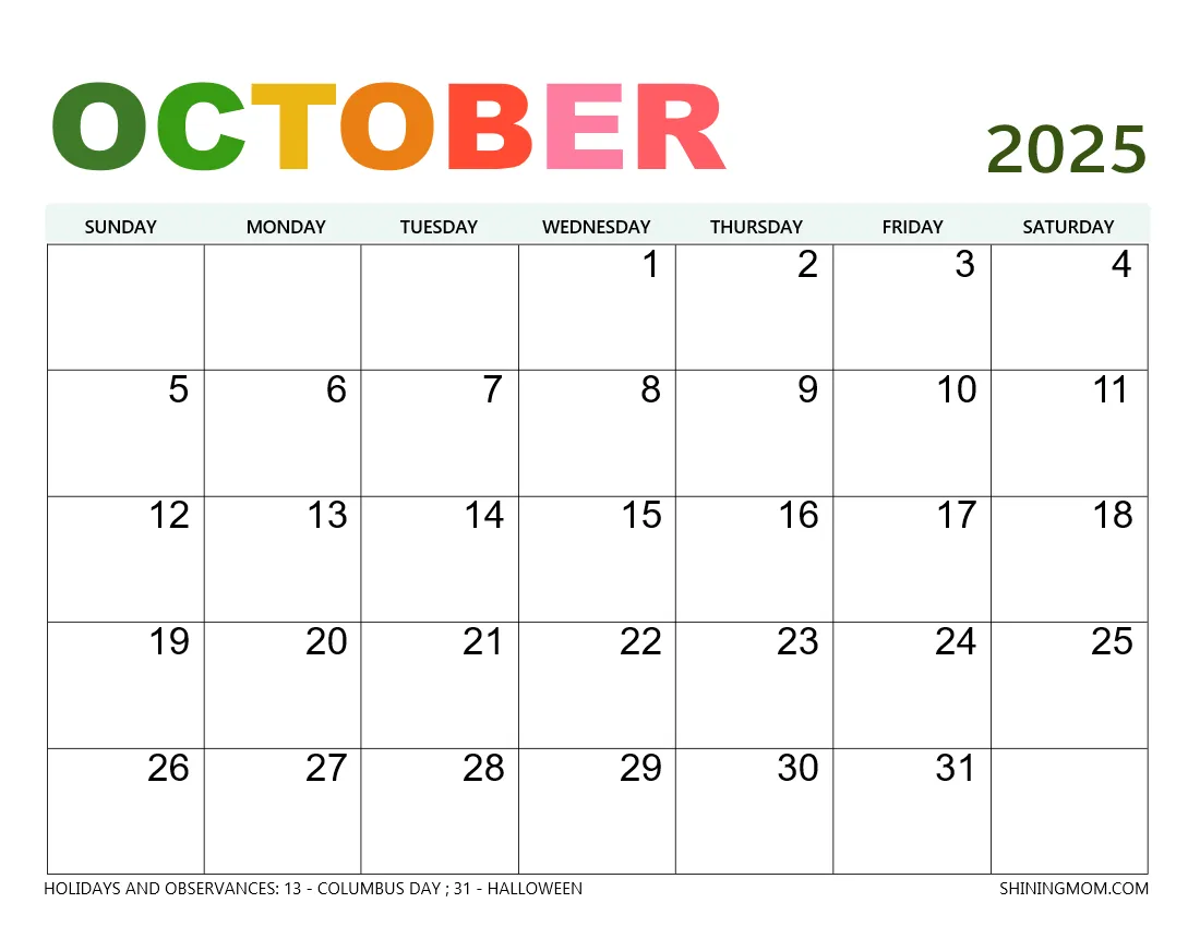 Free Printable October 2025 Calendar Halloween Free Printable October 2025 Calendar Halloween