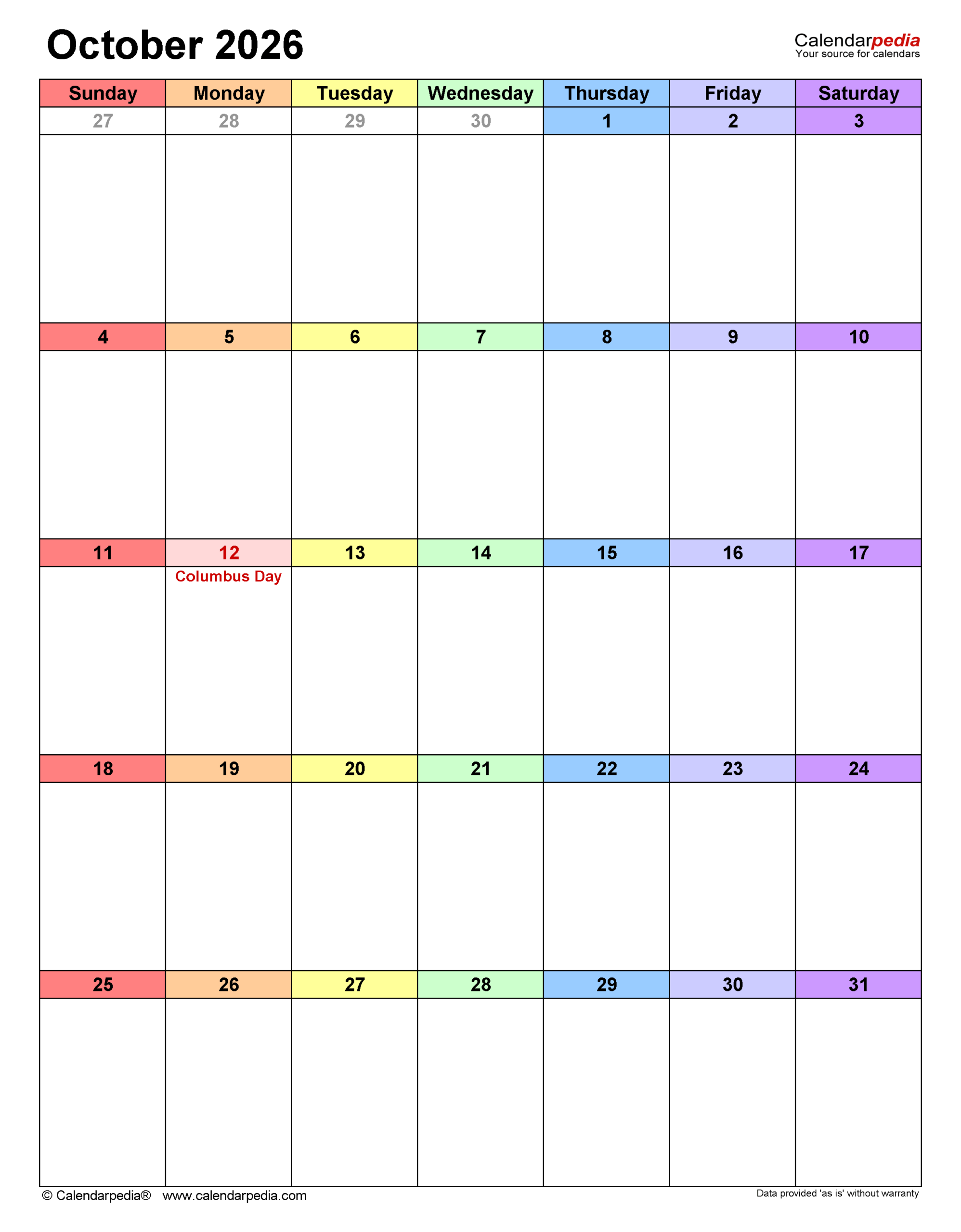 october 2026 calendar templates for pdf excel and word october 2026 calendar templates for pdf excel and word