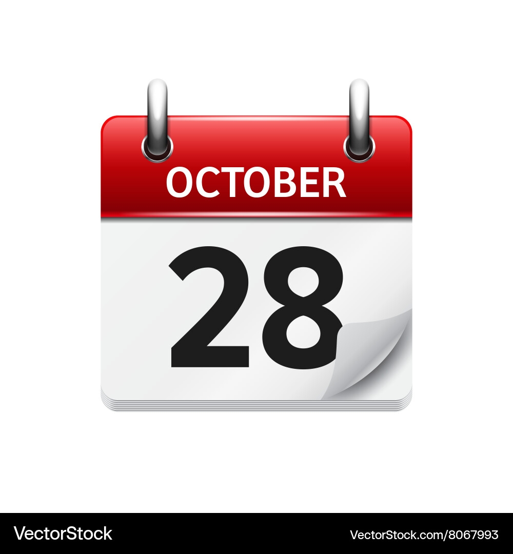 October 28 Flat Daily Calendar Icon Date Vector Image