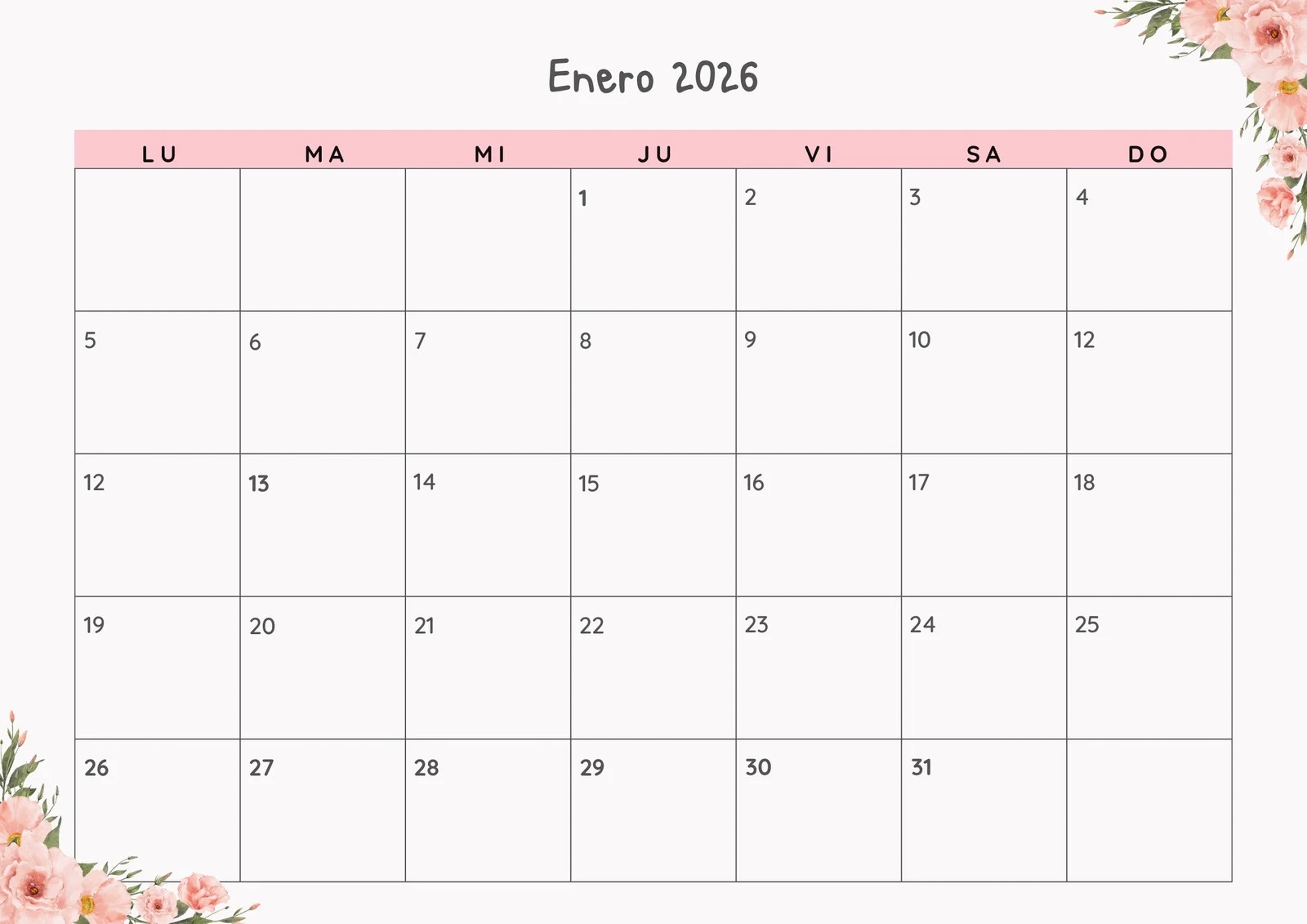page 2 free printable customizable monthly calendar templates canva
