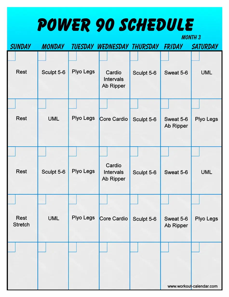 power 90 schedule month 3 download printable pdf templateroller