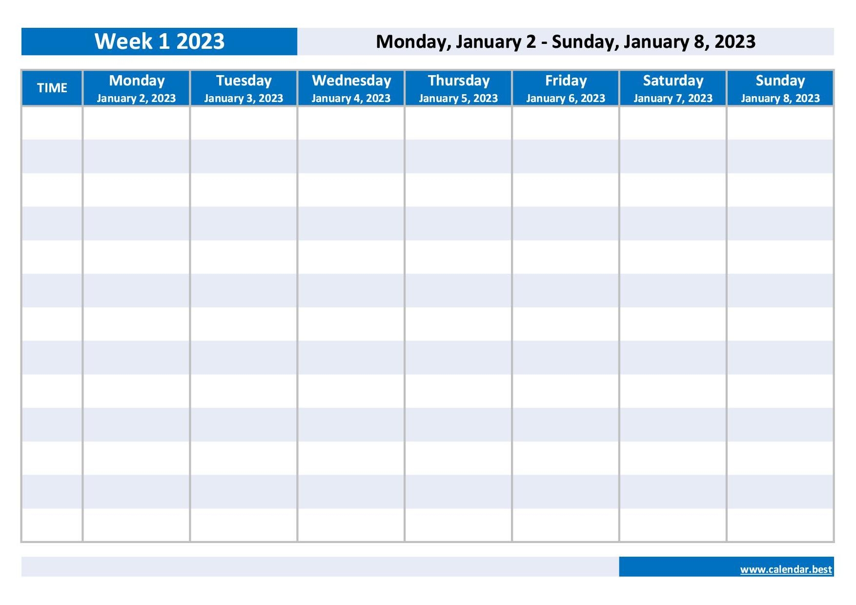 Printable 2023 Weekly Calendar