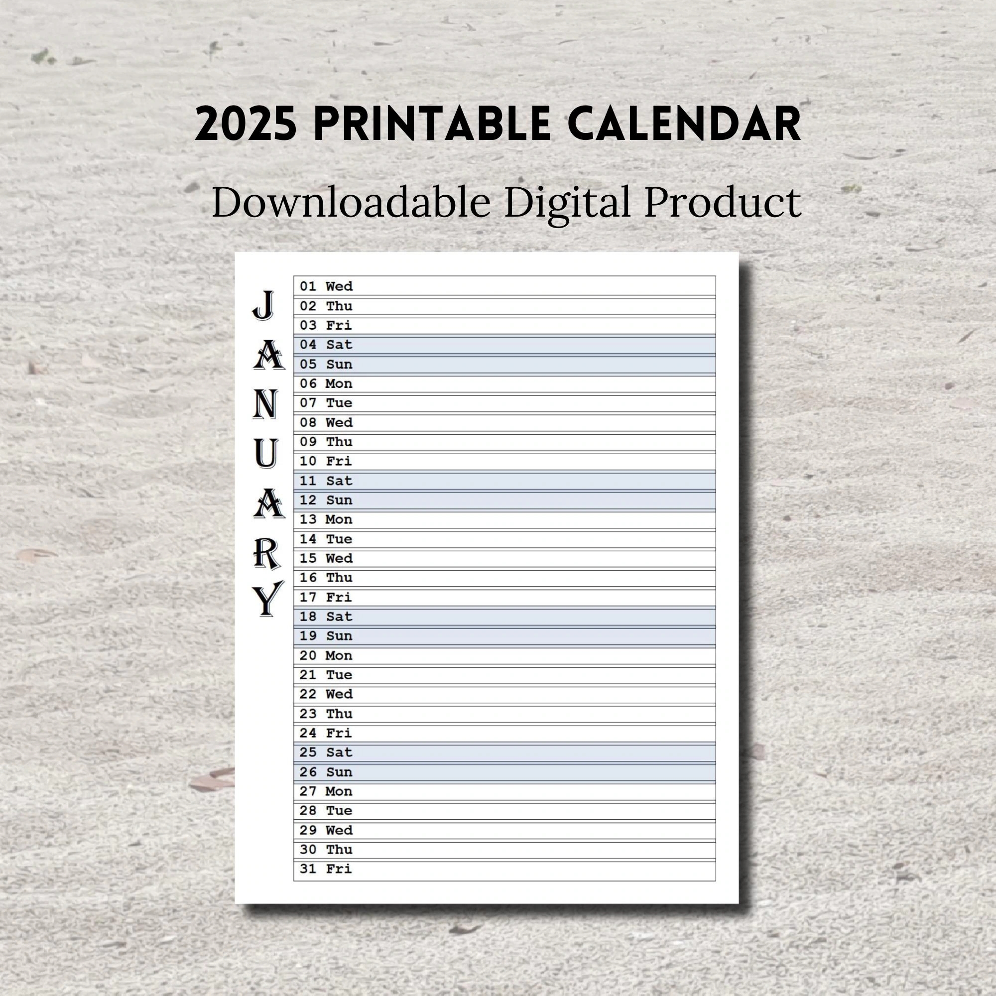 Printable 2025 Calendar Portrait A4 A5 And Letter Size PDF Etsy