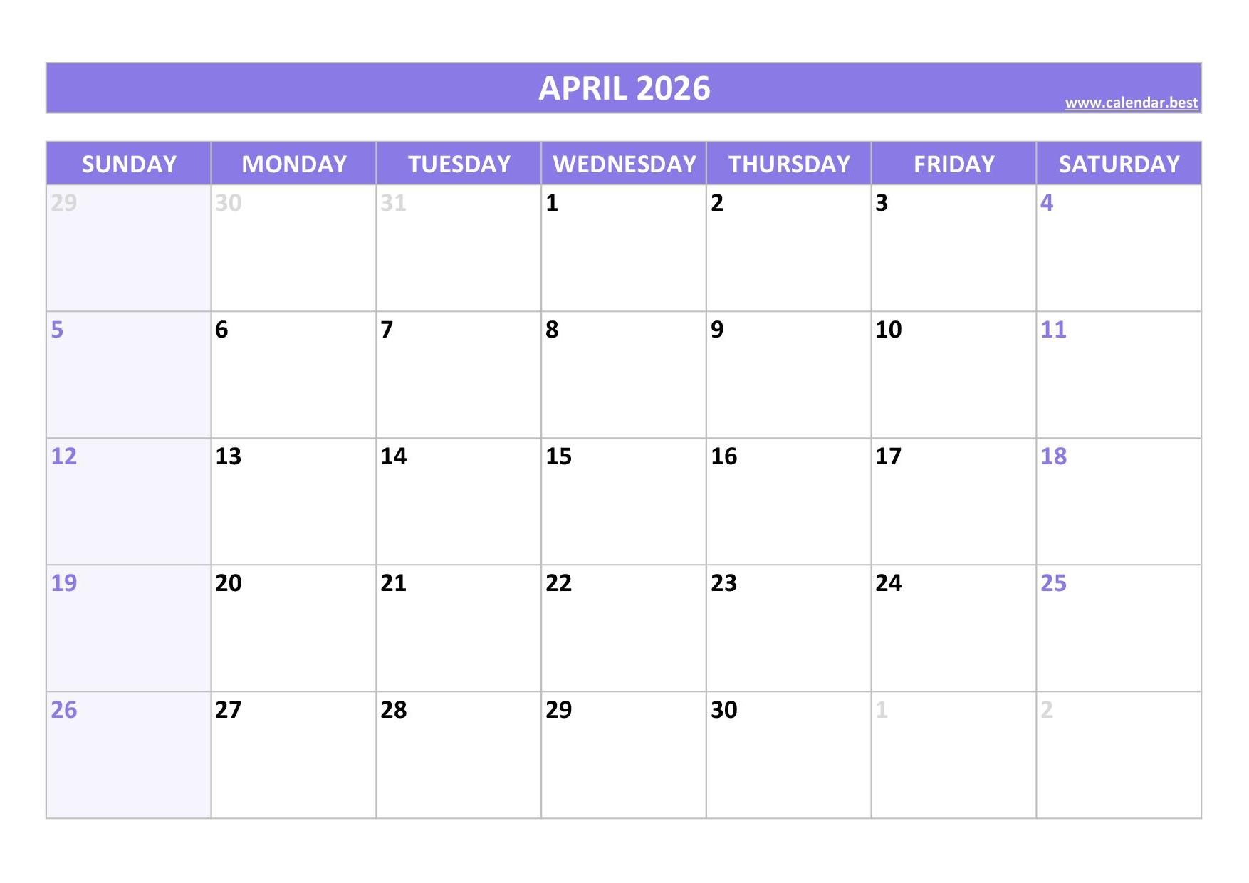 printable 2026 monthly calendar calendar best printable 2026 monthly calendar calendar best