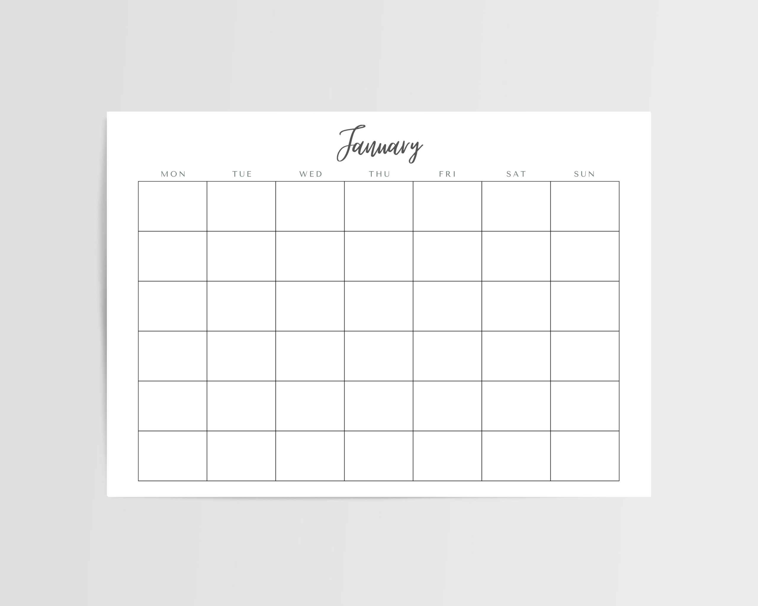 Printable Blank Undated Reusable Monthly Calendar PDF Digital File A4 A3 Sizes Clean And Simple Design Monday Sunday Start The Mindful Scribbler
