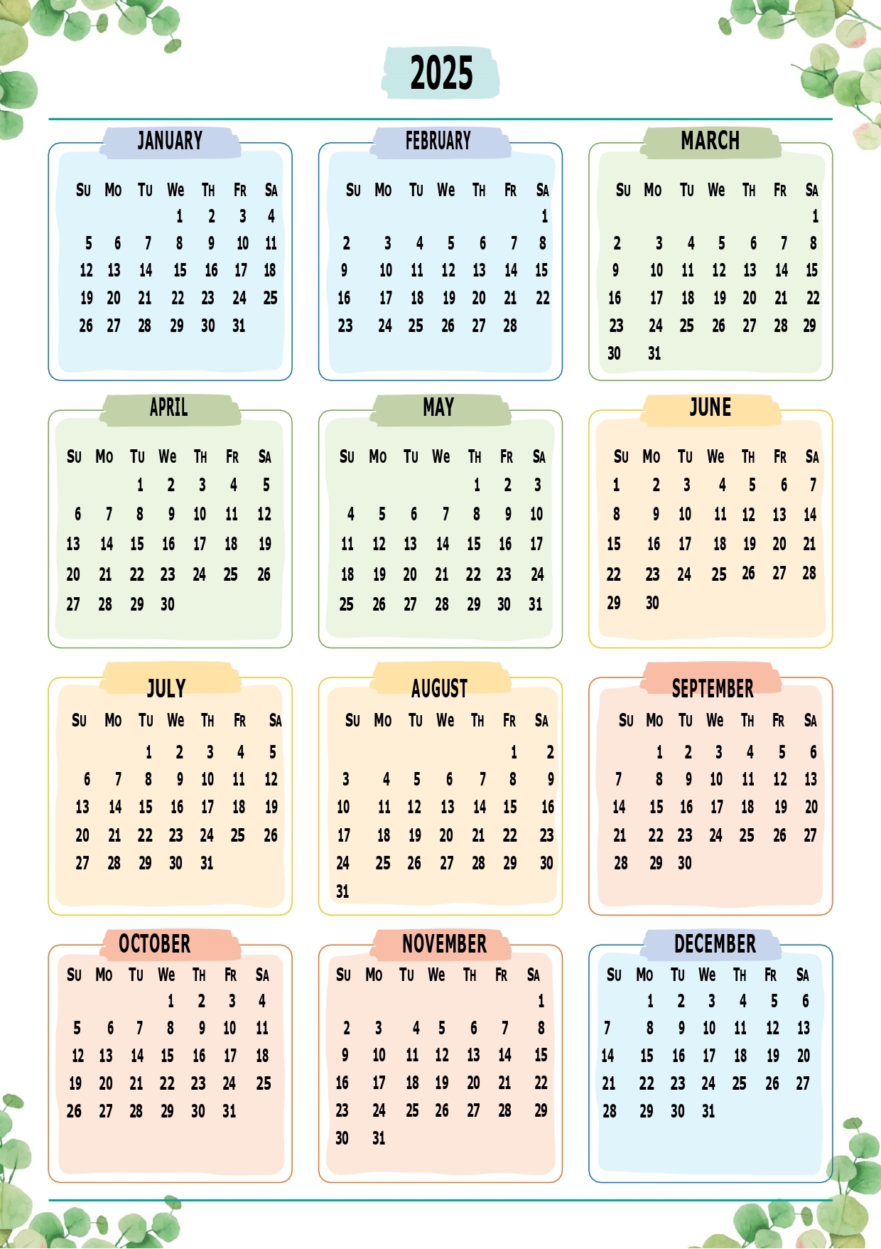 Printable Calendar 2025 One Page With Holidays Single Page 2025 Yearly Blank PDF Templates Printable Calendar 2025 One Page With Holidays Single Page 2025 Yearly Blank PDF Templates