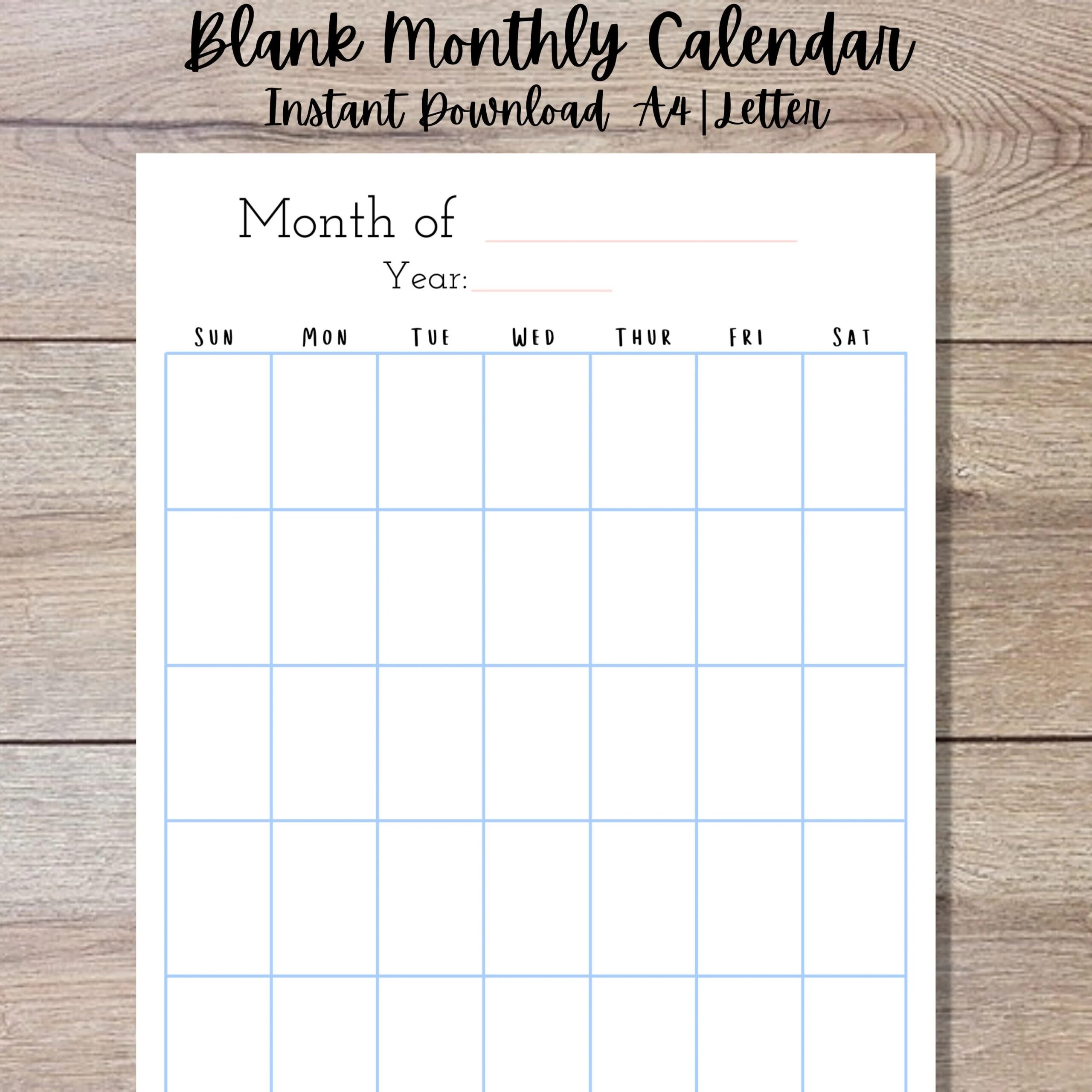 Printable Calendar Blank Monthly Calendar calendar Template Calendar Printable Printable PDF A4 Monthly Planner Vertical Calendar Etsy