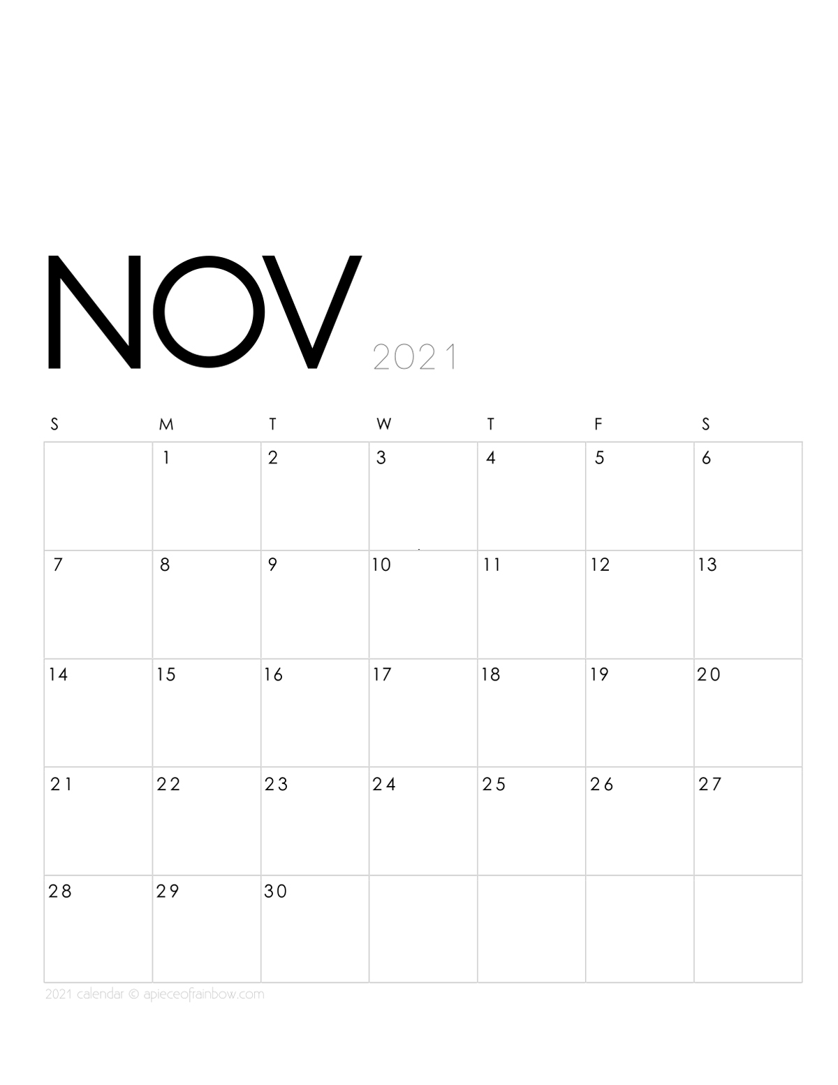 Free November Printable Calendar