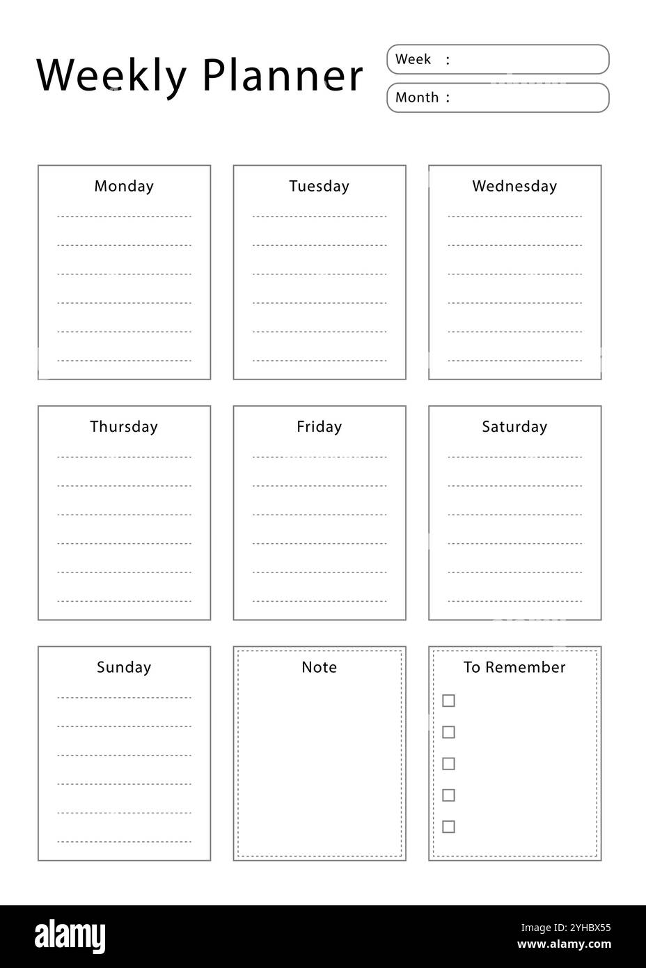 Printable Weekly Calendar Black White Monday-Sunday