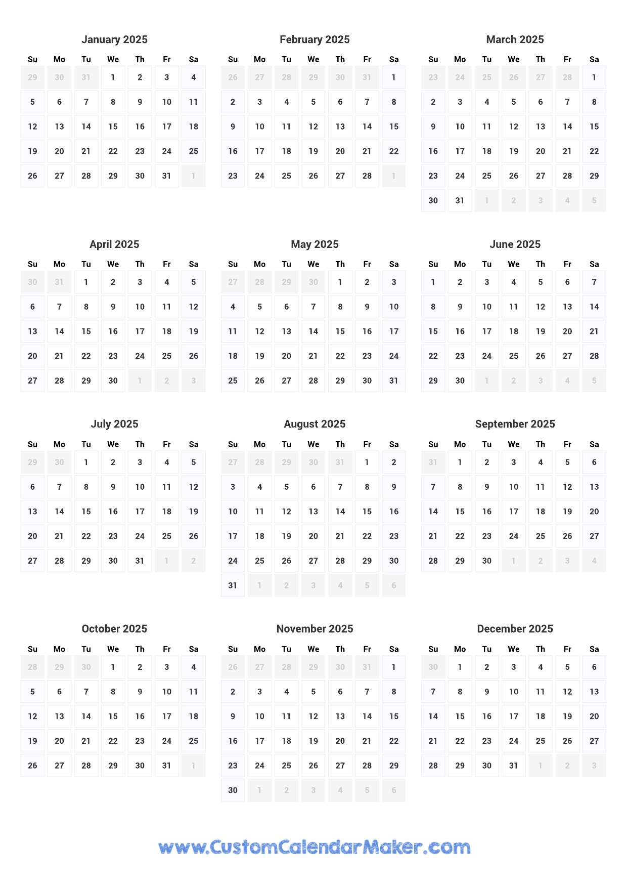Printable Yearly Calendar 2025 Full Year At A Glance Custom Calendar Maker Printable Yearly Calendar 2025 Full Year At A Glance Custom Calendar Maker